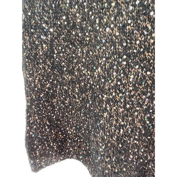 Kenar Black Gold Sequin Knit Cowl Collar Sleeveless Pullover Glam Sweater - Picture 11 of 12